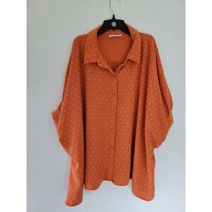 Nellie Mae Rust Orange Swiss Dot Button Blouse Oversized L/XL Dolman Sleeve #22